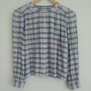 Aritzia Little Moon stripes plaid grey cream blue button down shirt top …